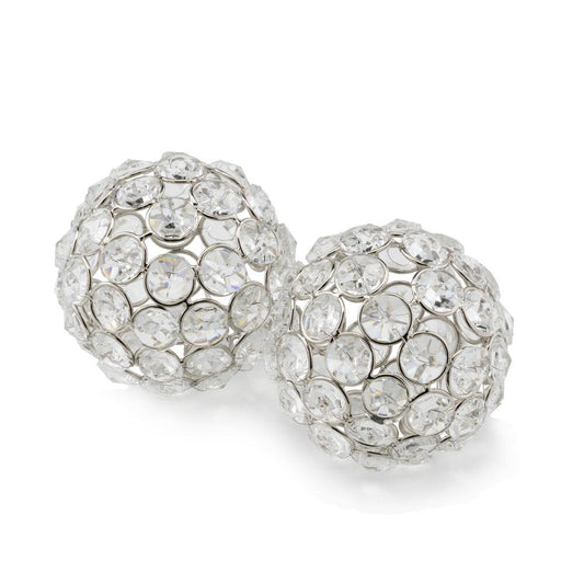 Set Of 2  4" Polished Spheres In Brilliant Shiny Luster Finished And Golden Frame