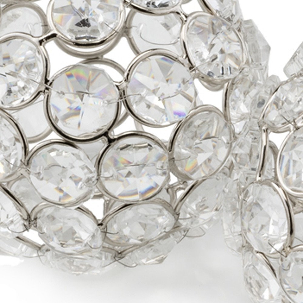 Set of Two Silver And Clear Faux Crystal And Metal Orb Decorative Tabletop Sculptures