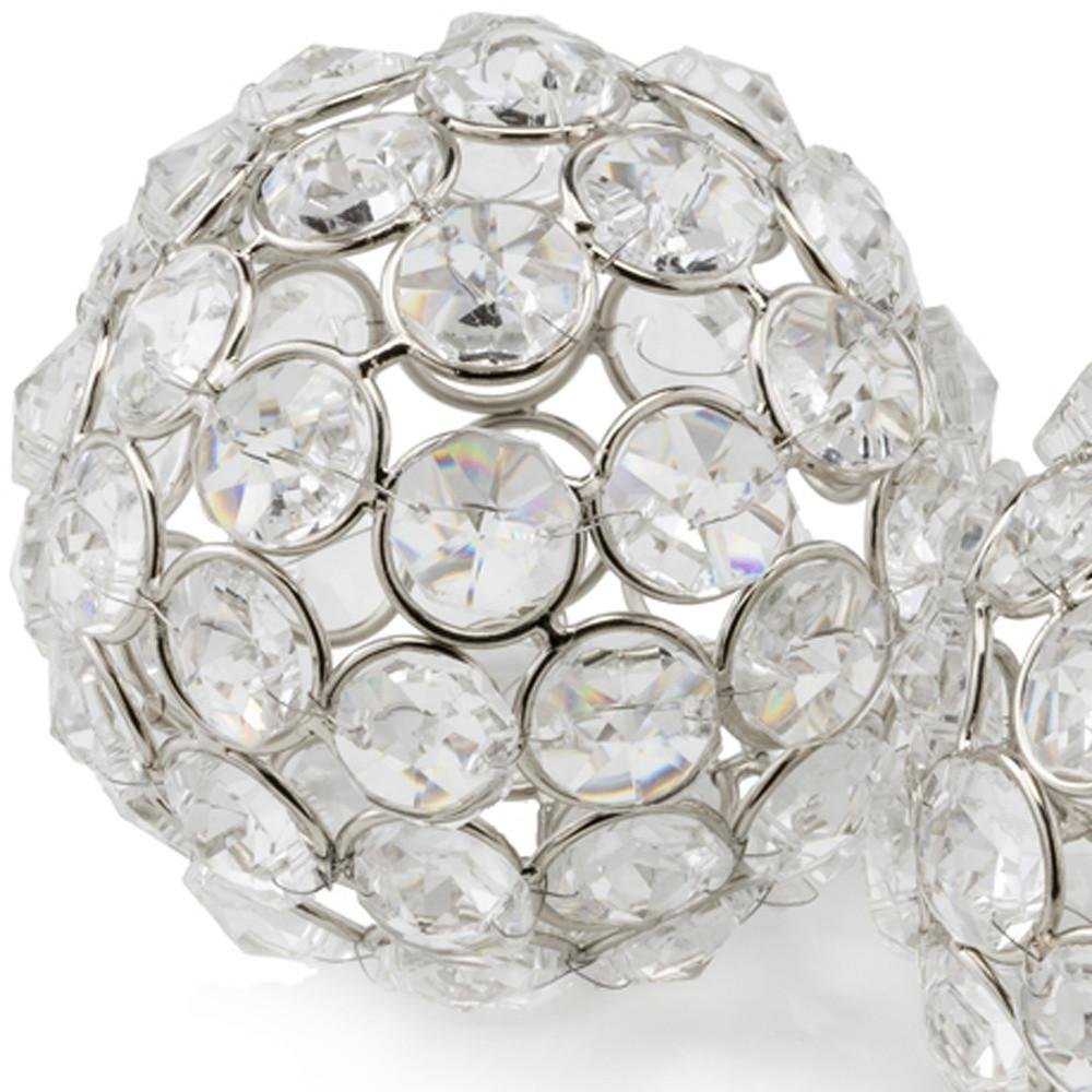 Set of Two Silver And Clear Faux Crystal And Metal Orb Decorative Tabletop Sculptures