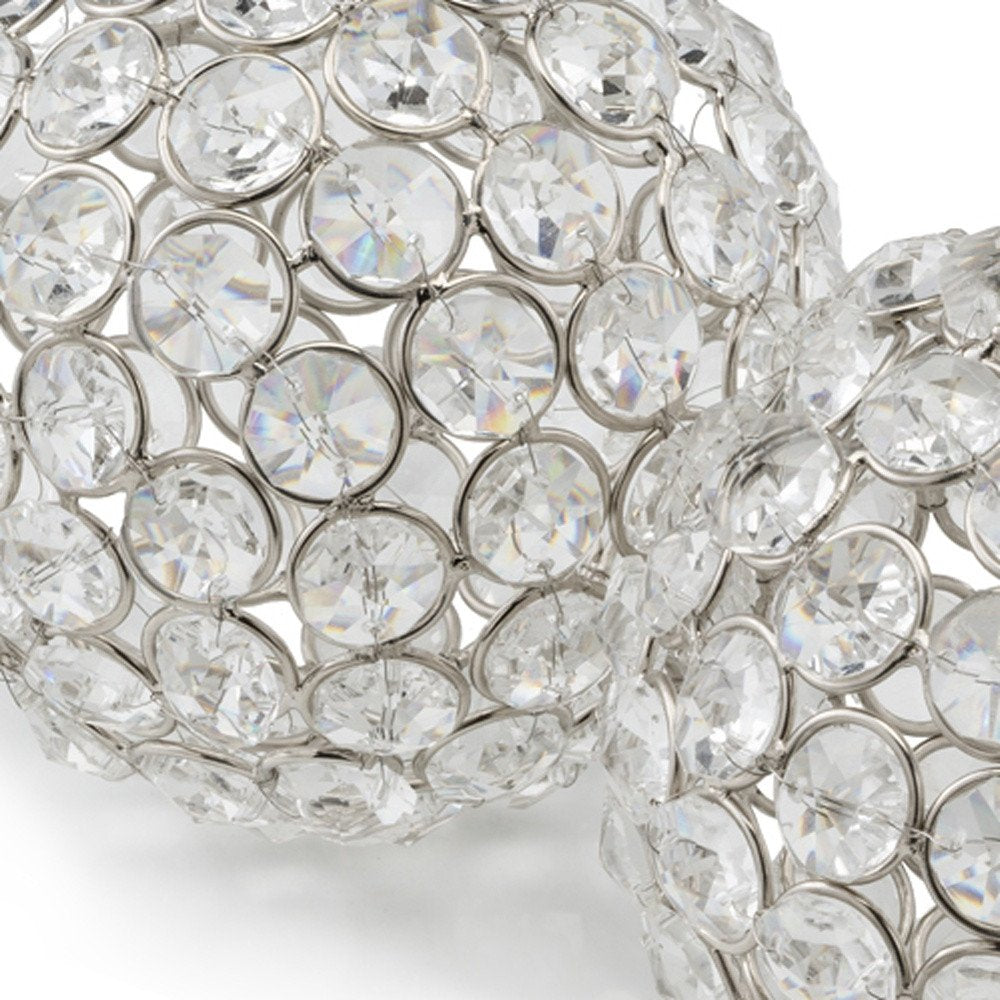 Set of Two Silver And Clear Faux Crystal And Metal Orb Decorative Tabletop Sculptures