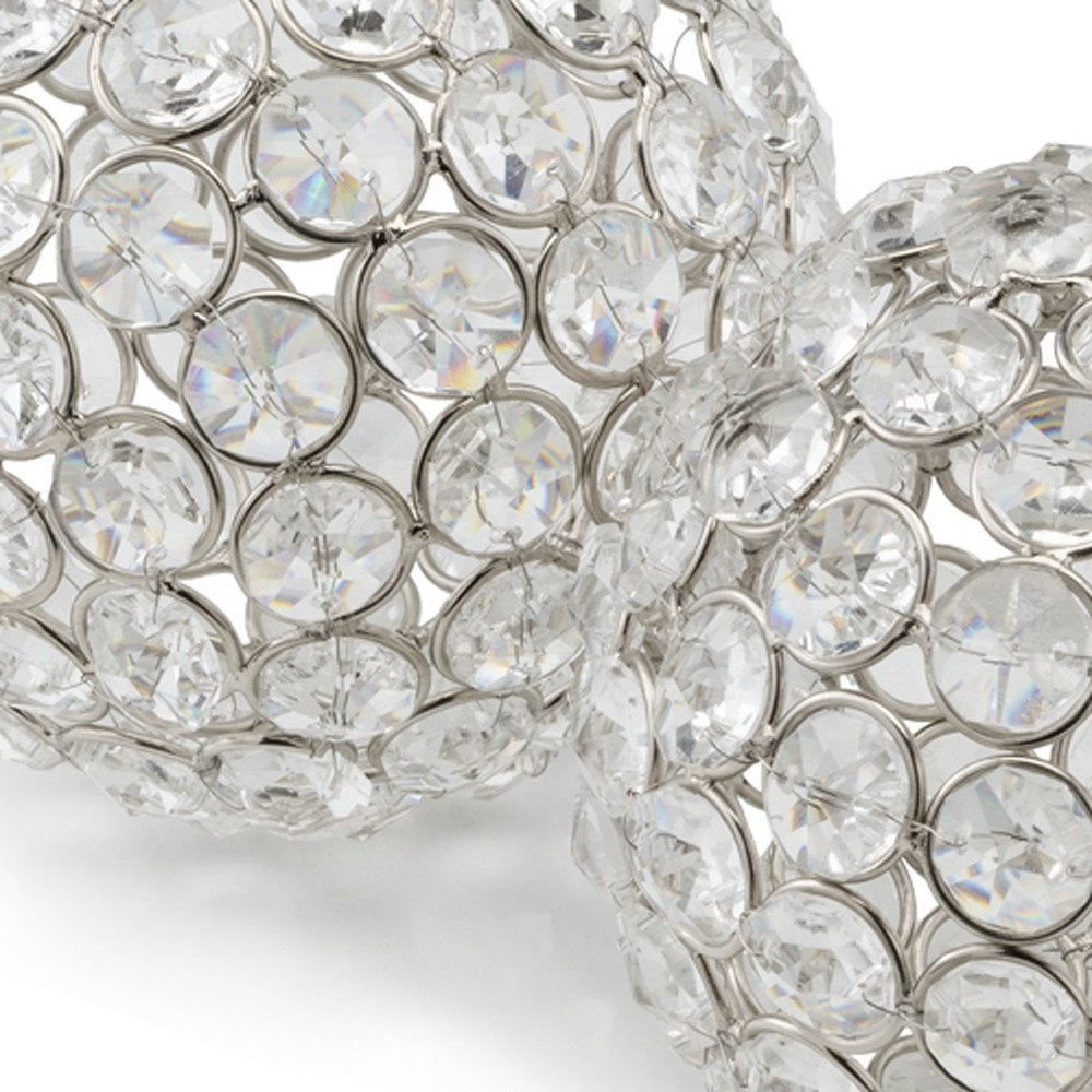 Set of Two Silver And Clear Faux Crystal And Metal Orb Decorative Tabletop Sculptures