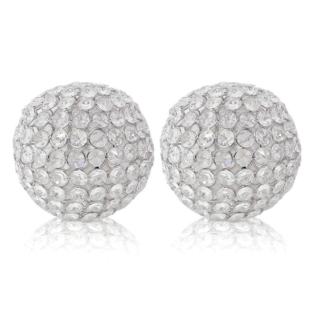 Set of Two Silver And Clear Faux Crystal And Metal Orb Decorative Tabletop Sculptures