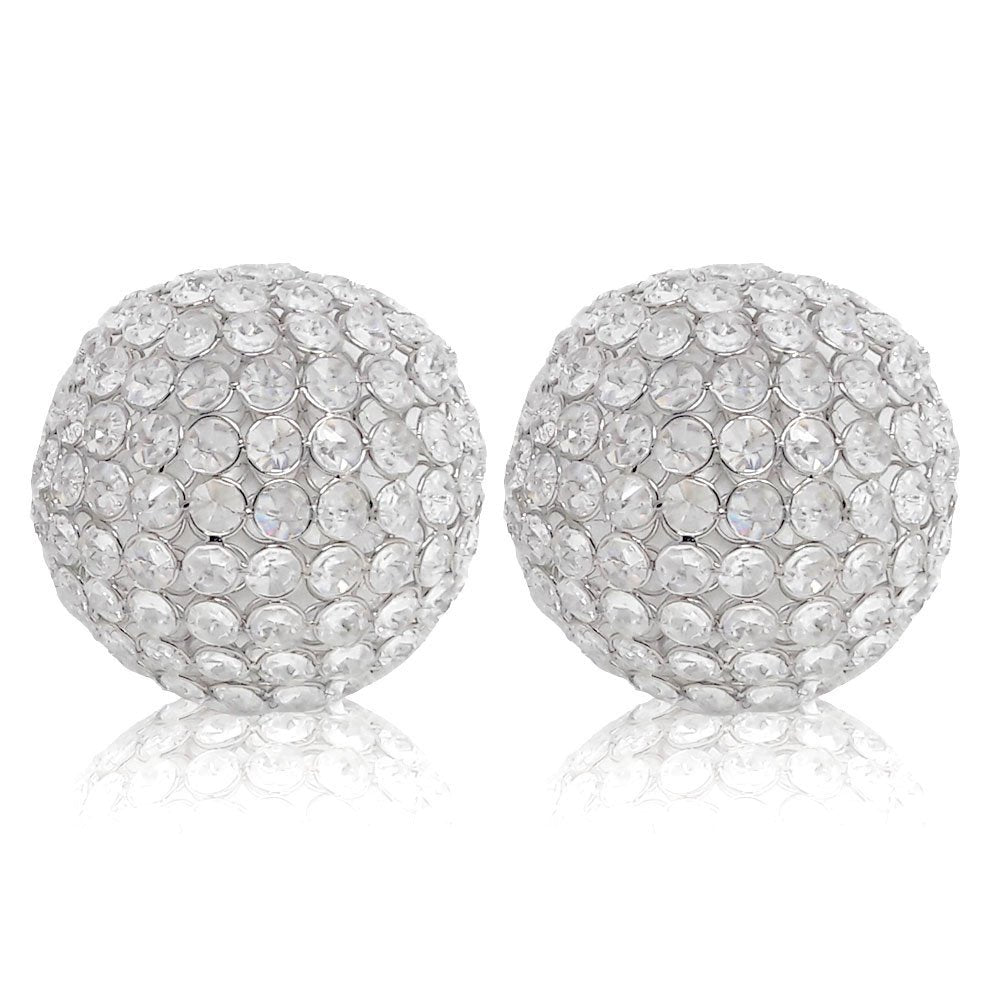 Set of Two Silver And Clear Faux Crystal And Metal Orb Decorative Tabletop Sculptures