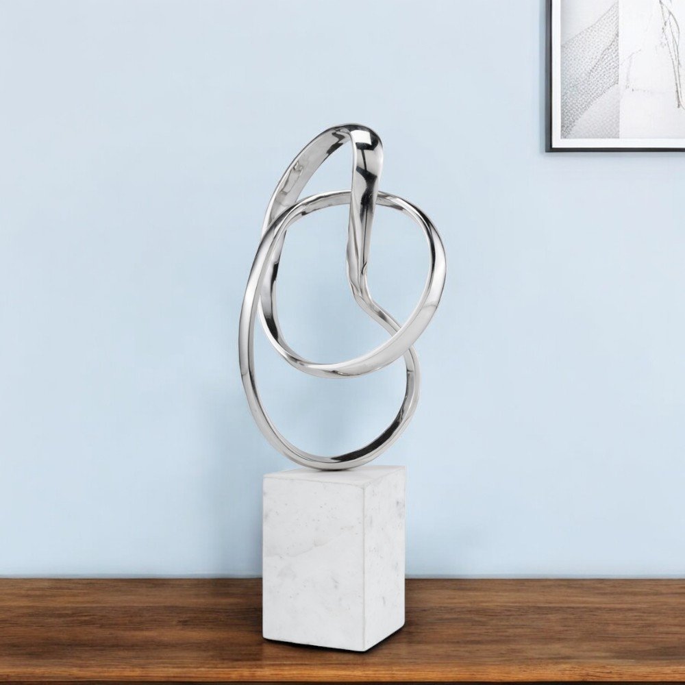 18" Silver and White Marble and Aluminum Sculpture