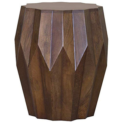 23" Dark Brown Solid Wood Drum End Table