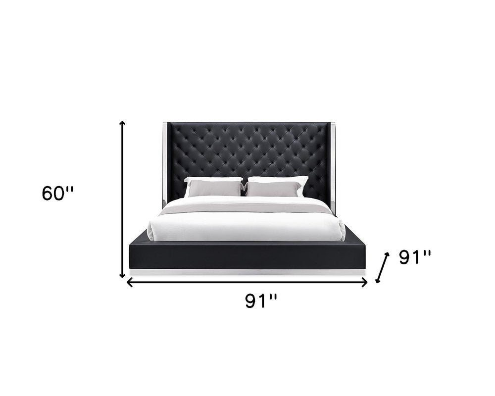 White Tufted Faux Leather King Bed Frame