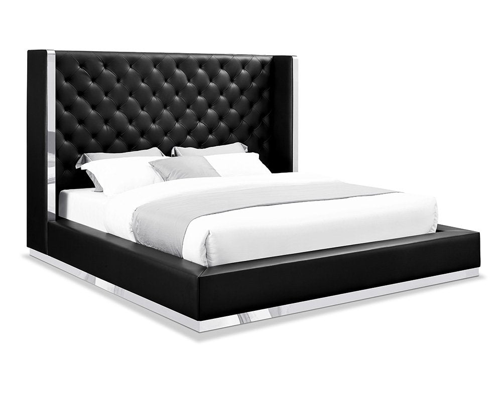 Black Tufted Faux Leather King Bed Frame