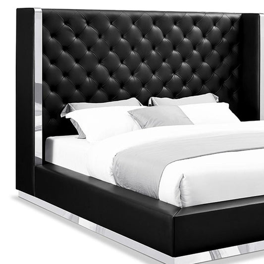 White Tufted Faux Leather Upholstered King Bed Frame