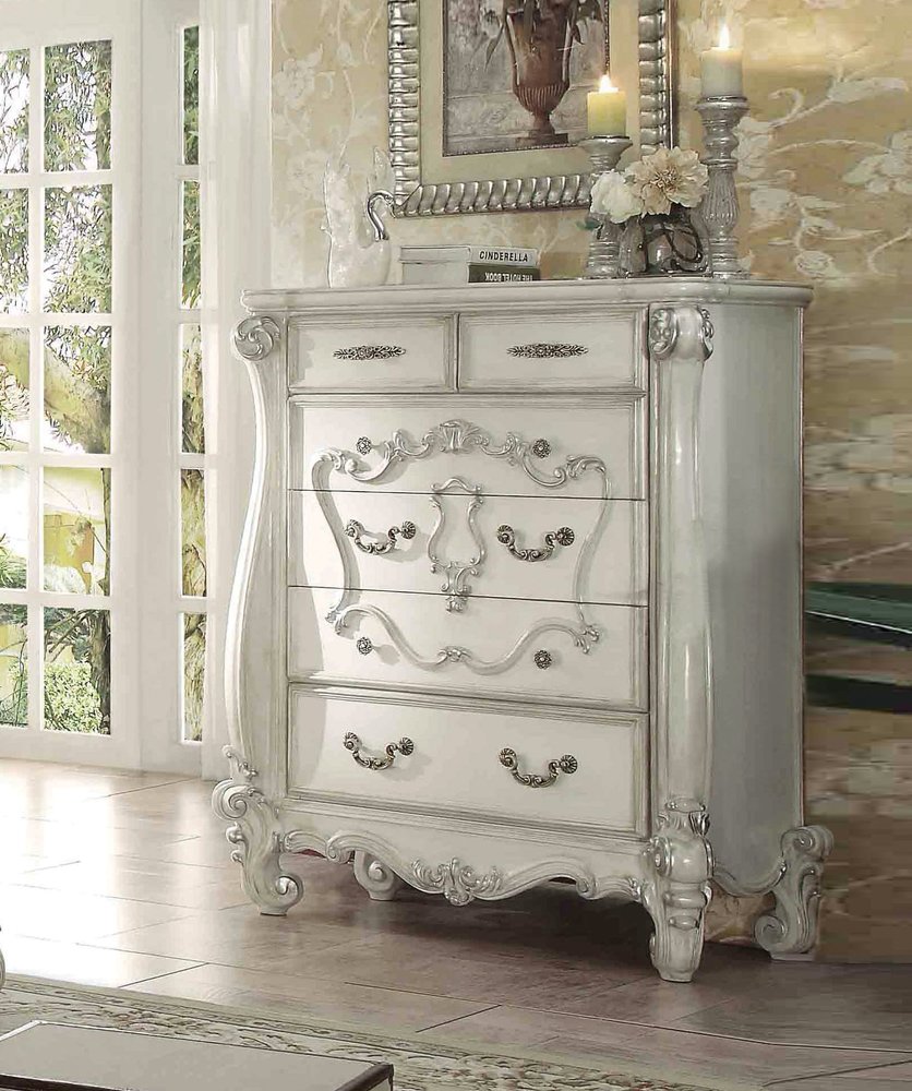 70" Bone White Solid Wood Six Drawer Combo Dresser