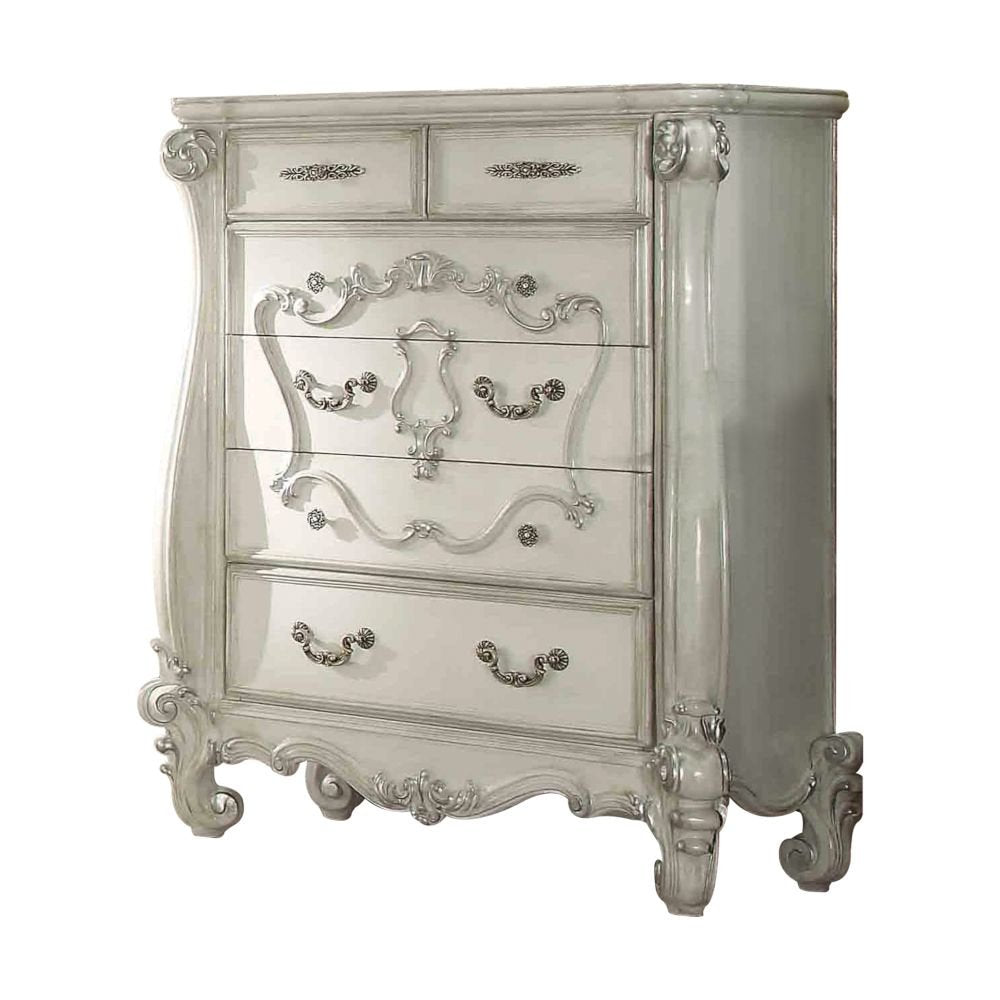 47" White Solid Wood Five Drawer Dresser