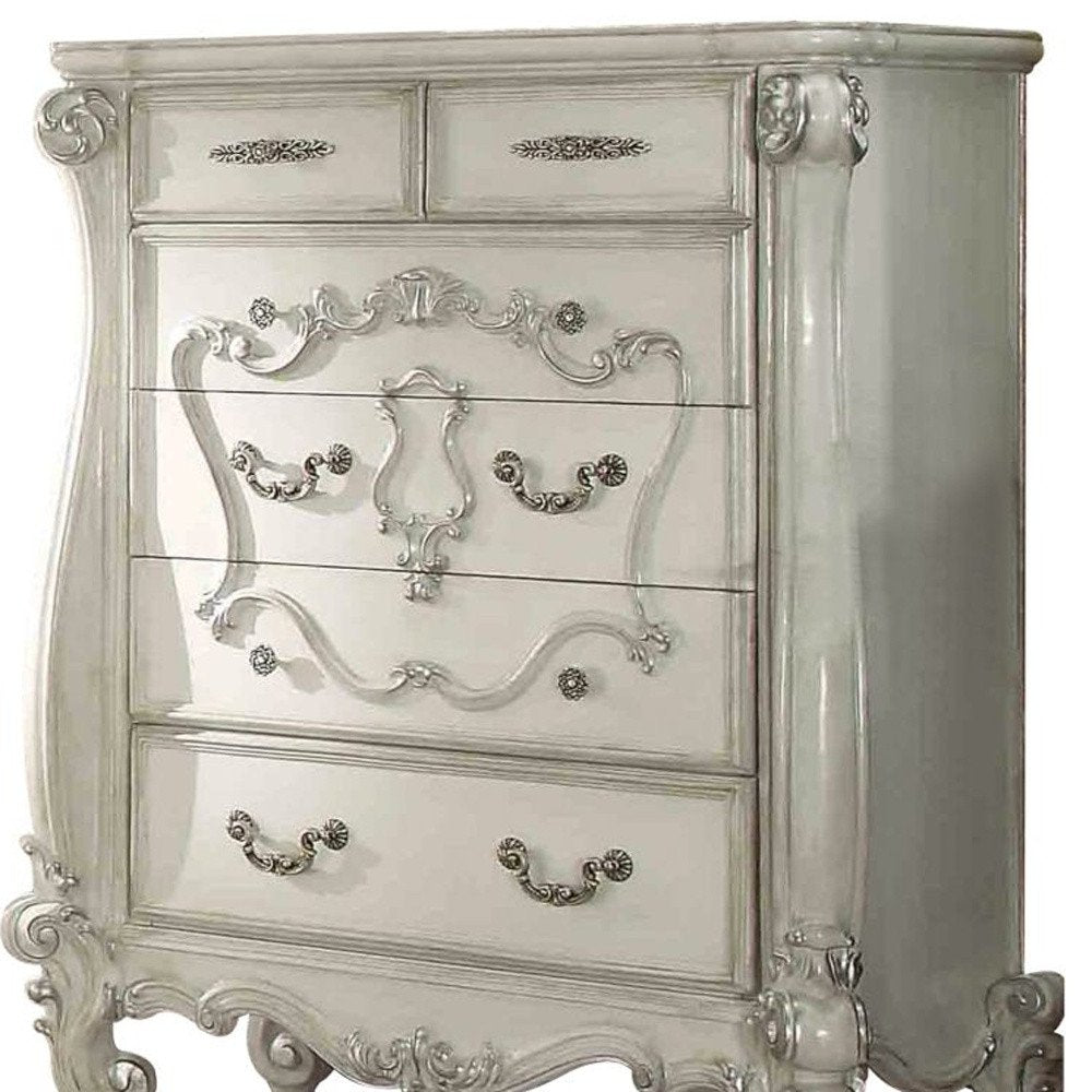 47" White Solid Wood Five Drawer Dresser