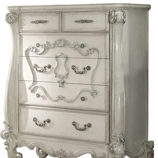 47" White Solid Wood Five Drawer Dresser