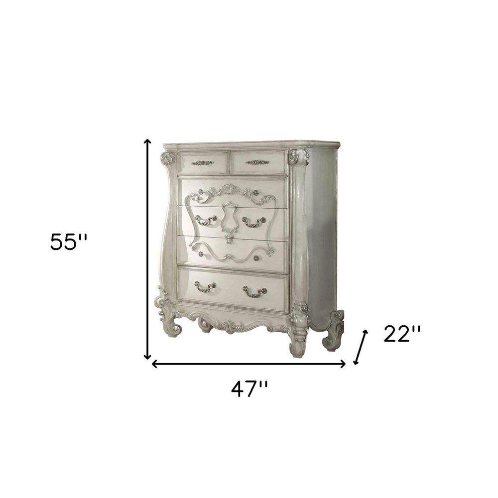47" White Solid Wood Five Drawer Dresser