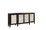 72" Black and Silver Mirrored Solid Wood and Glass Distressed Solid Console Table