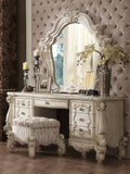 67" Antiqued White Wood Vanity Table With Seven Drawers