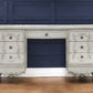 67" Antiqued White Wood Vanity Table With Seven Drawers
