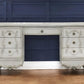 67" Antiqued White Wood Vanity Table With Seven Drawers