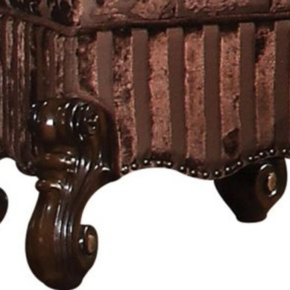 22" Chocolate Fabric Damask Footstool