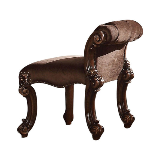 25" Dark Brown Fabric and Wood Vanity Chair
