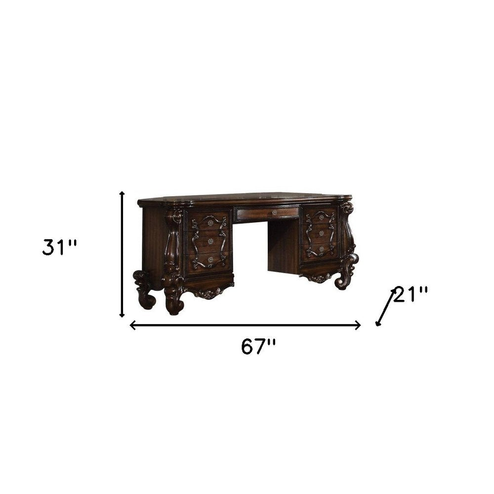 67" Antiqued White Wood Vanity Table With Seven Drawers