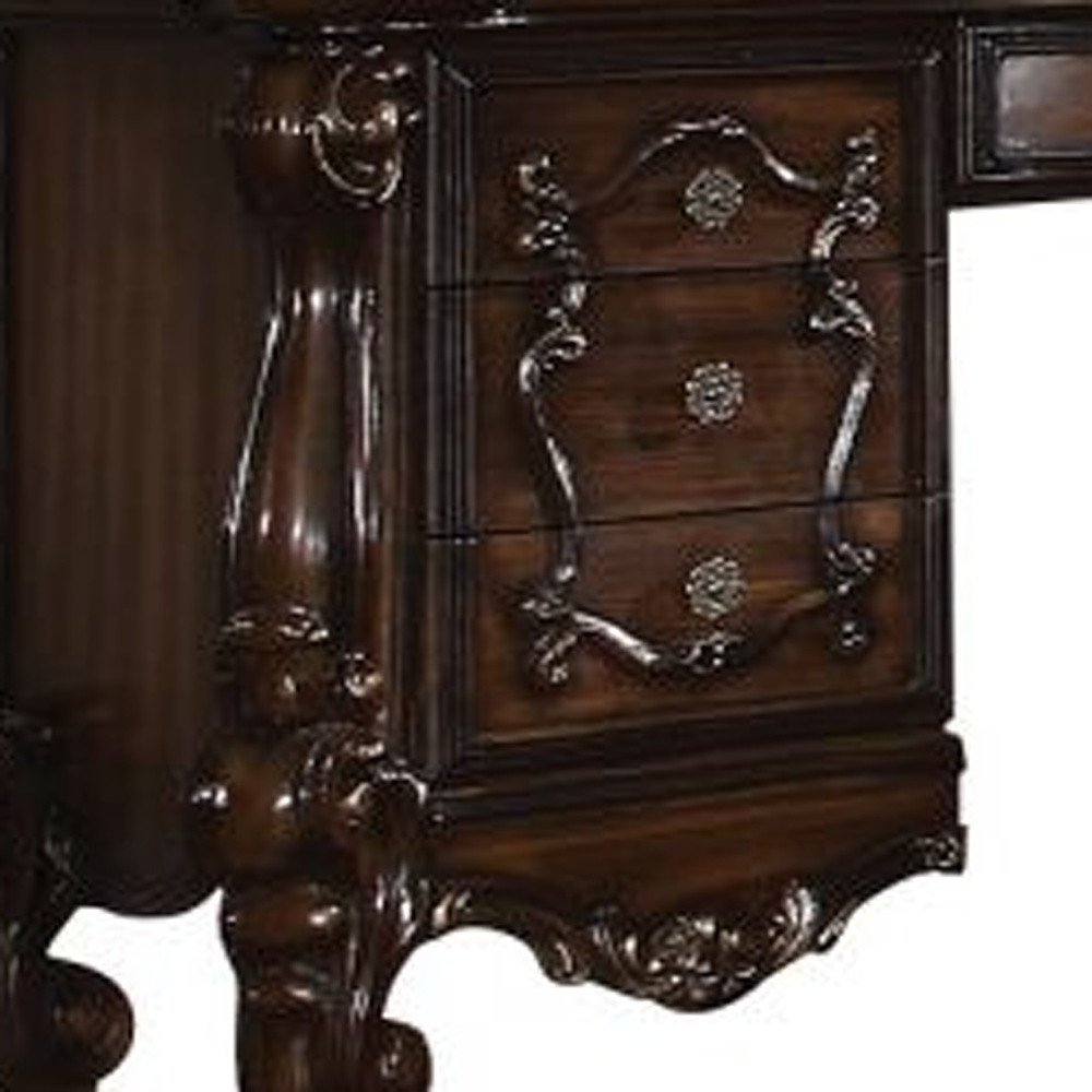 67" Antiqued White Wood Vanity Table With Seven Drawers