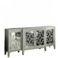 72" Black and Silver Mirrored Solid Wood and Glass Distressed Solid Console Table