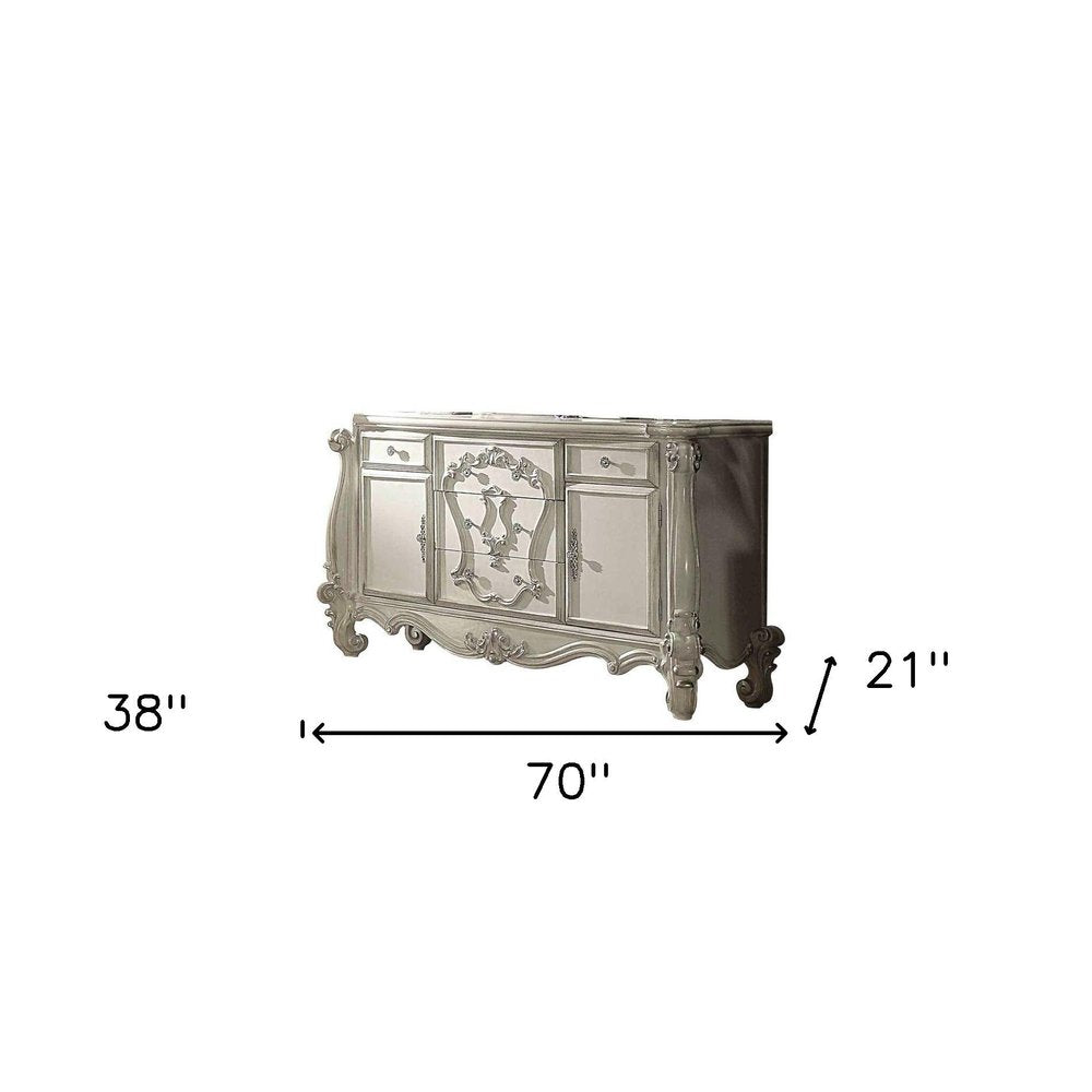 47" White Solid Wood Five Drawer Dresser