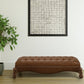 65" Brown Tufted Faux Leather Upholstered Bench