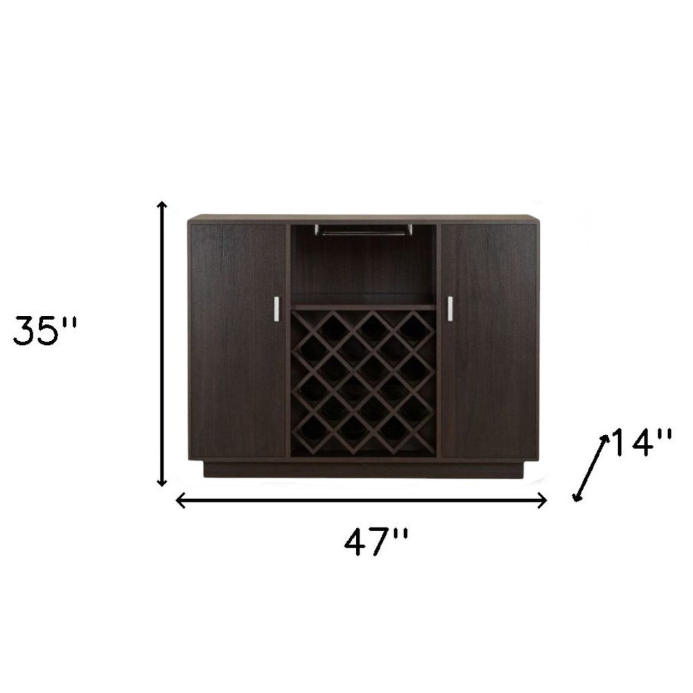 47" Espresso Solid Wood Frame With Five Shelves And Two Drawers