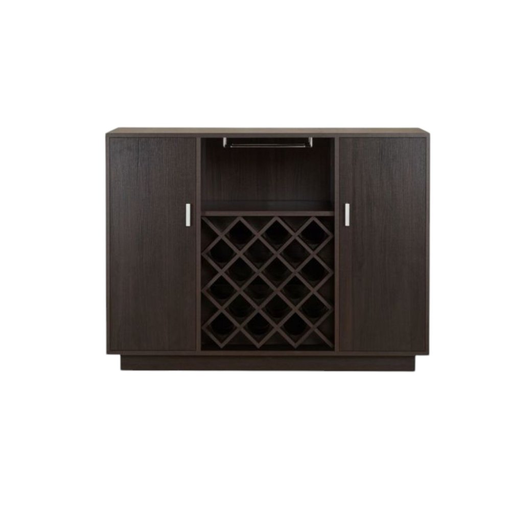 47" Espresso Solid Wood Frame With Five Shelves And Two Drawers