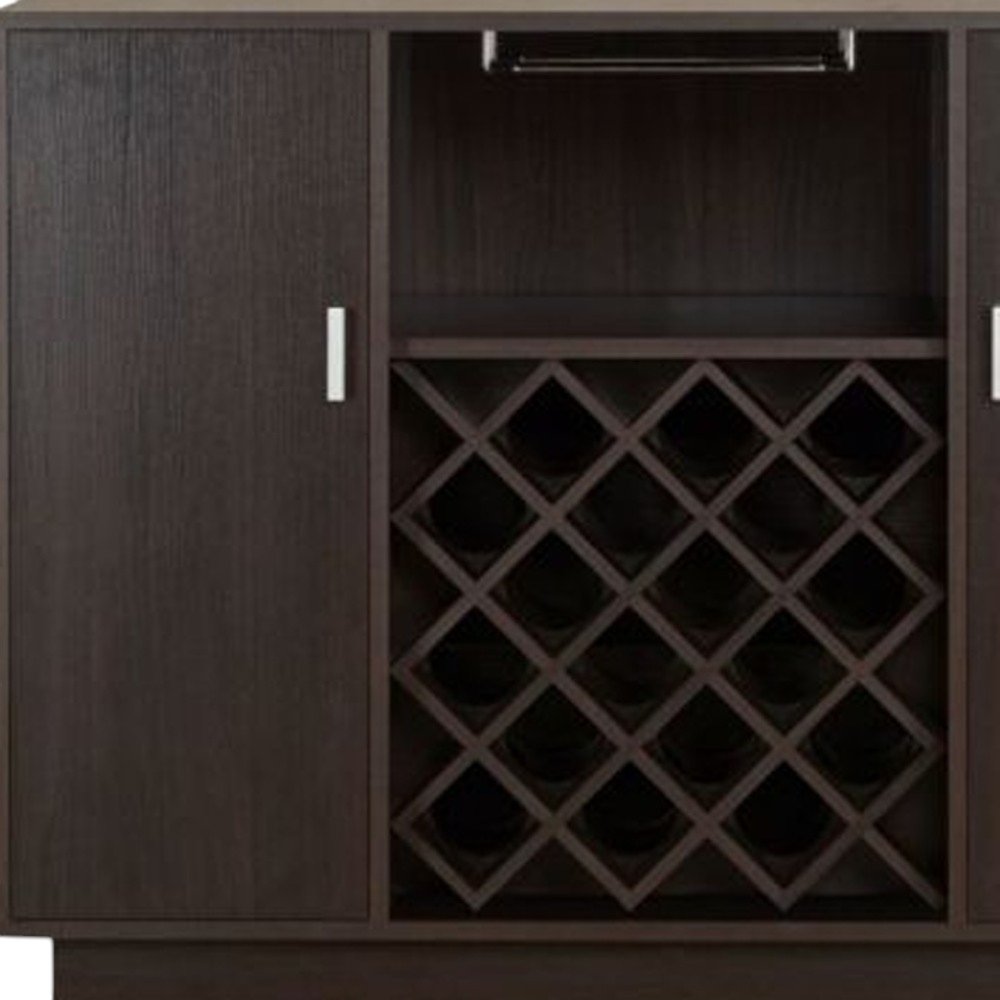 47" Espresso Solid Wood Frame With Five Shelves And Two Drawers