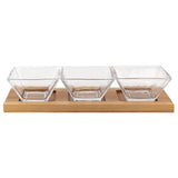 Four Piece Clear And Natural Crystal And Solid Wood Condiment Server