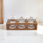 6 Mouth Blown Crystal Jam Set With 3 Glass Jars And Spoons On A Wood Stand