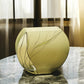 9" Green Round Crystal Glass Table Vase With Sculptural Details