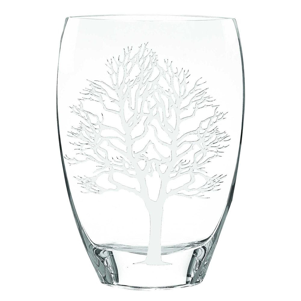 12" Clear And White Tree Of Life Oval Lead Free Crystal Table Vase