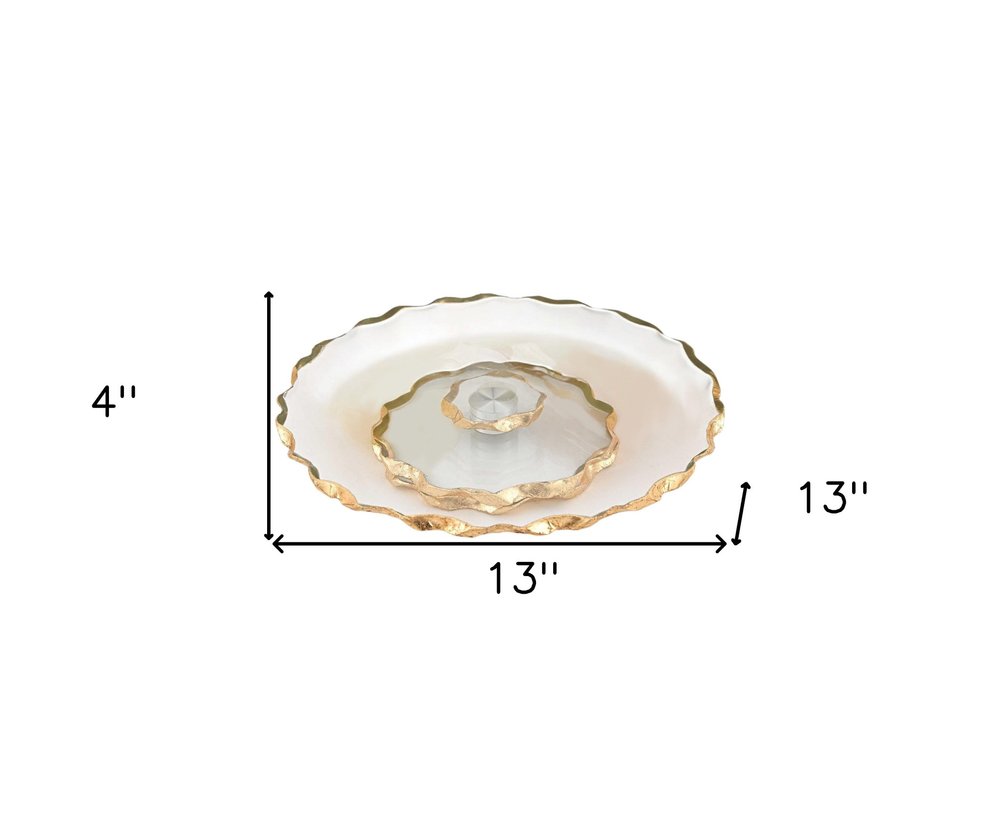 13" Clear and Gold Round Glass Hand Finished Lazy Susan