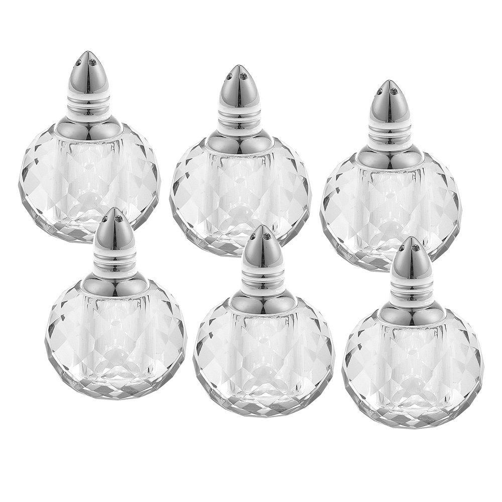 Set of Six Clear And Silver Round Cut Crystal Salt and Pepper Shakers