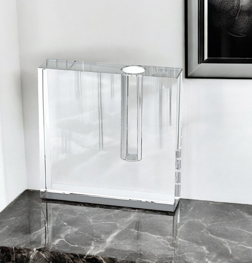 6" Clear Square Lead Free Crystal Bud Vase