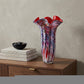 17" Blue Red And White Abstract Wavy Murano Glass Table Vase