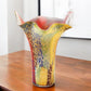 17" Red and Yellow Glass Abstract Novelty Table Vase