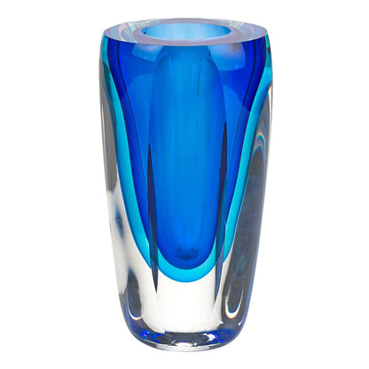 6" Blue And Clear Cylinder Crystal Glass Table Vase