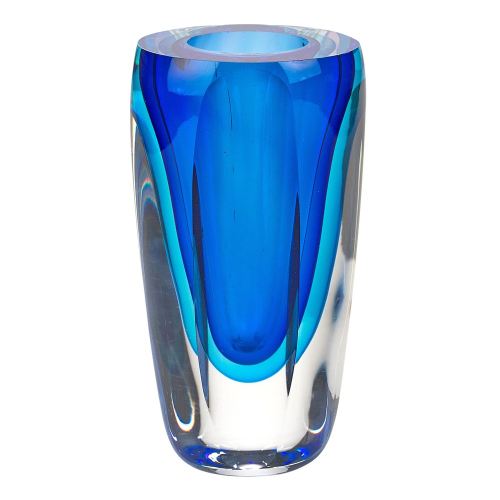 6" Blue And Clear Cylinder Crystal Glass Table Vase