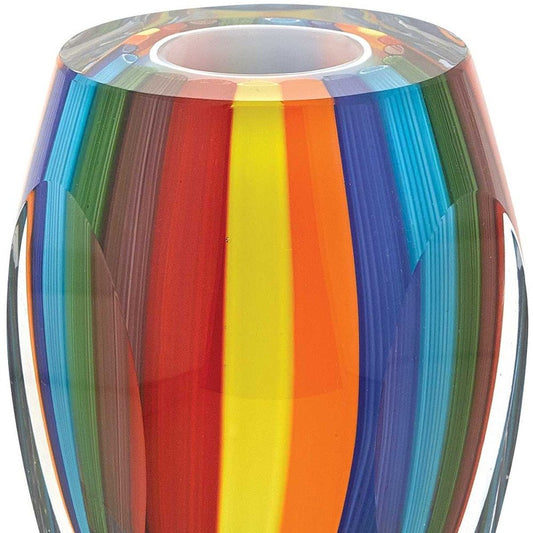 6" Blue Clear Red And Yellow Cylinder Crystal Glass Table Vase