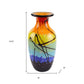 11" Black Blue Red And Yellow Abstract Urn Handblown Glass Table Vase