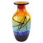 11" Black Blue Red And Yellow Abstract Urn Handblown Glass Table Vase
