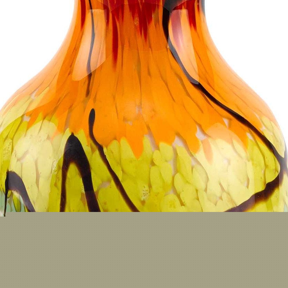 11" Black Blue Red And Yellow Abstract Urn Handblown Glass Table Vase
