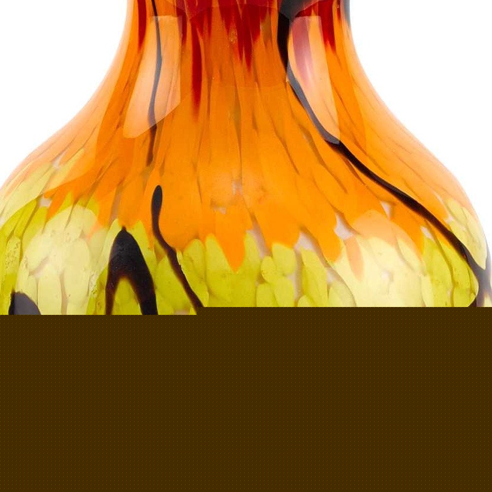 11" Black Blue Red And Yellow Abstract Urn Handblown Glass Table Vase