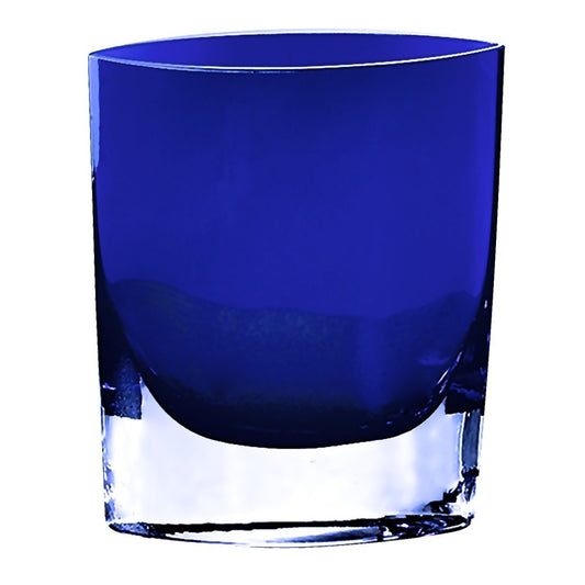 8" Cobalt And Clear Oval Lead Free Crystal Table Vase