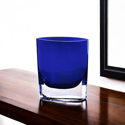 8" Cobalt And Clear Oval Lead Free Crystal Table Vase