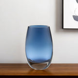 8" Midnight Blue And Clear Oval Lead Free Crystal Table Vase